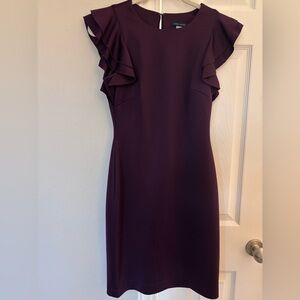 Elegant Aggie Maroon/plum Ruffle Sleeve Dress